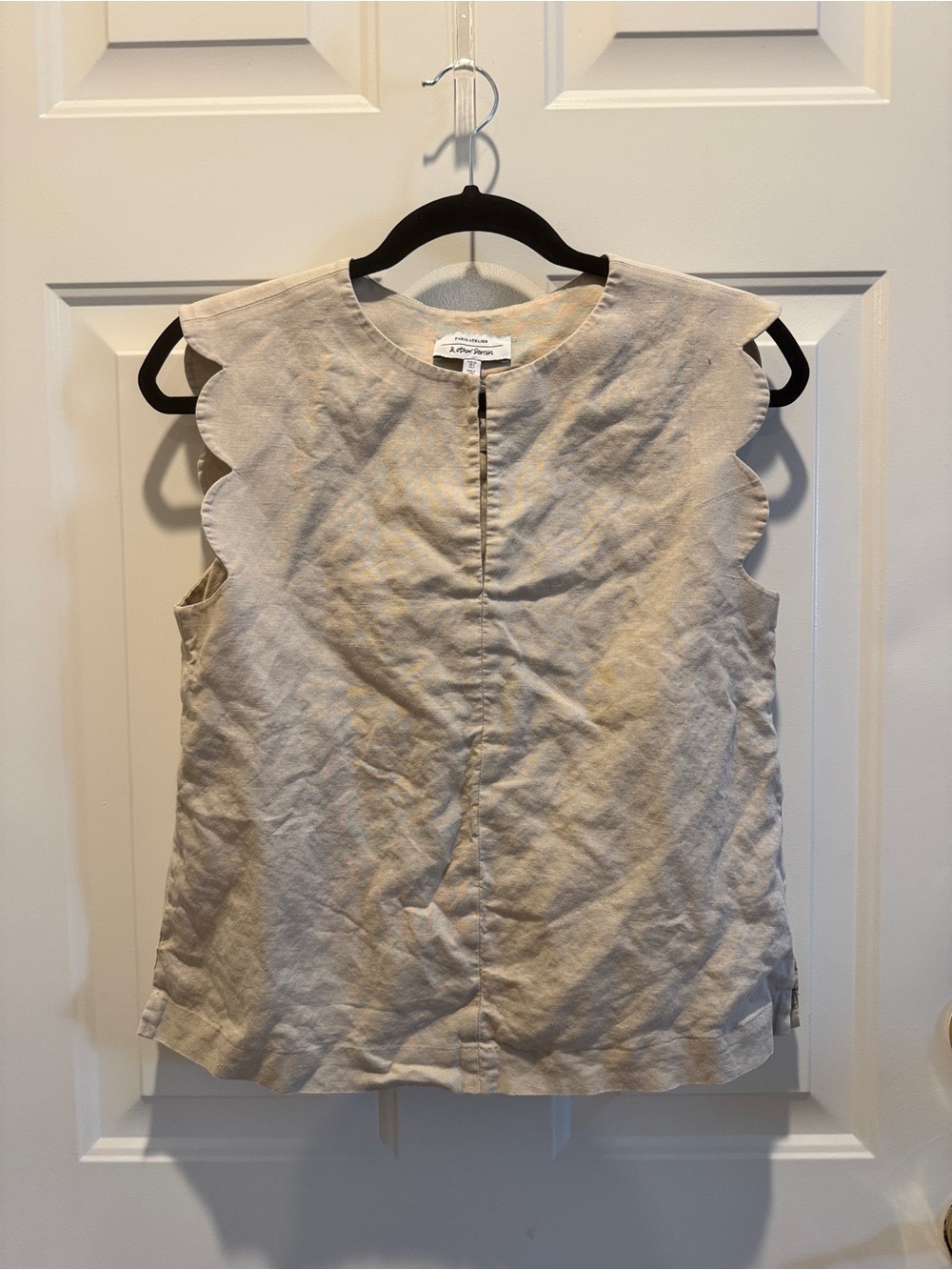 & Other Stories Beige Linen Scalloped Sleeveless Top